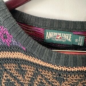 American Eagle Outfitters Green and Purple Crew Neck Sweater
